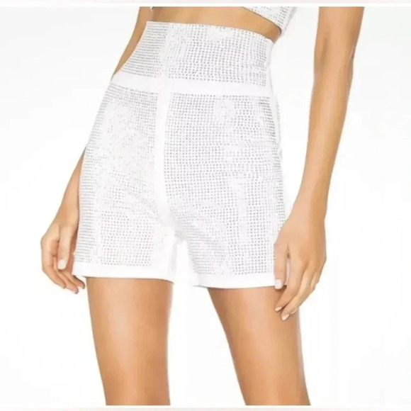 Woman I AM GIA White Silver Studded aurora High waisted Stretch Shorts Sz Medium